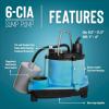 imageLittle Giant 6CIA 115 Volt 13 HP 2760 GPH Cast Iron Submersible Sump Pump with Extended Leg Kit and Integral Diaphragm Switch 10Ft Cord Blue 506162Cast Iron  115V  10 Cord  Piggyback Float