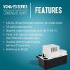 imageLittle Giant VCMA20ULST 115 Volt 80 GPH 130 HP Automatic Condensate Removal Pump for HVACRefrigeration SystemsDehumidifiers with Overflow Detection Switch and 20Foot Tubing WhiteBlack 554435115V with Overflow Detection Switch  Tubing