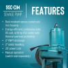 imageLittle Giant 9SCCIM 115 Volt 410 HP 6000 GPH Manual EpoxyCoated Cast Iron Submersible Sewage Pump 20Ft Cord Blue 509413Manual No Switch