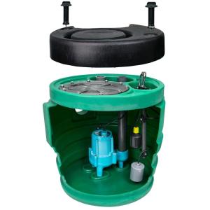 imageLittle Giant 10SP2V2D Pit Plus SR Sewage Basin System with 115Volt 12 HP 7200 GPH 10SCCIM Sewage Pump ECM switch and 20Ft Cord GreenBlueBlack 51168524x24  9SCCIM  Float  Indoor Alarm  2 Vent