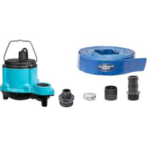 imageLittle Giant 6CIMR 115Volt 13 HP 2750 GPH Manual No Switch Submersible Sump Pump for Sump Systems and General Dewatering 25Ft Cord Blue 506274Pump  Hose Kit