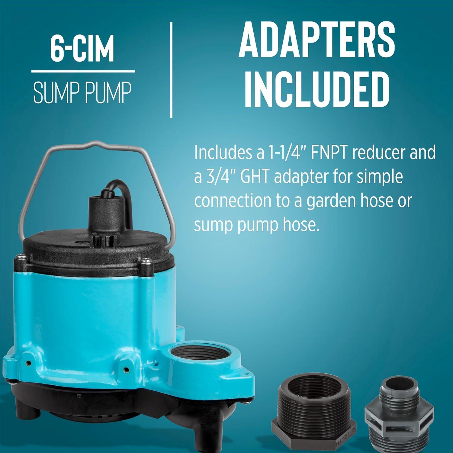 imageLittle Giant 6CIM 230 Volt 5060 Hz 13 HP 2760 GPH Cast Iron Manual No Switch Submersible Sump Pump for Sump Systems 12Ft Lead Wires Blue 506266