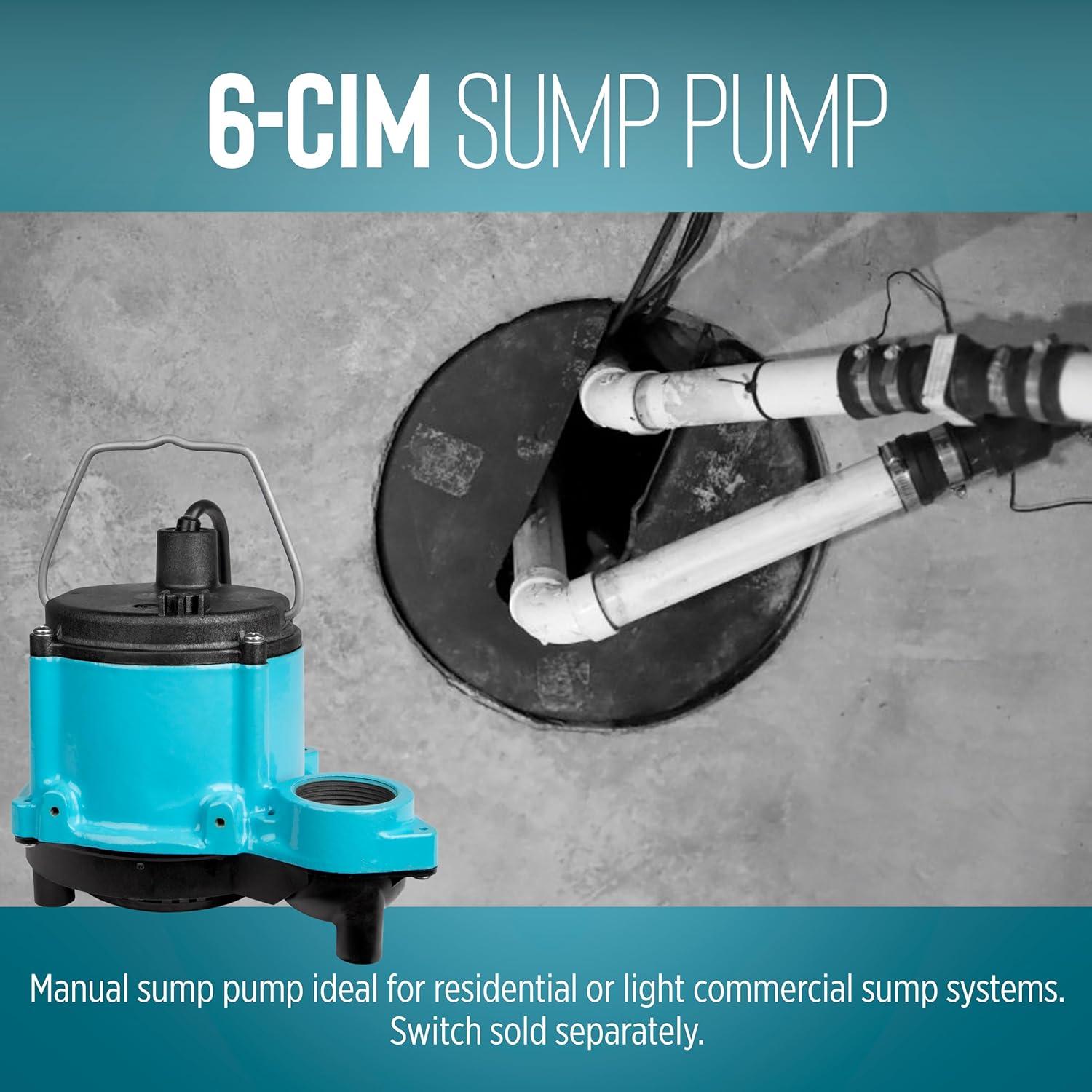 imageLittle Giant 6CIM 230 Volt 5060 Hz 13 HP 2760 GPH Cast Iron Manual No Switch Submersible Sump Pump for Sump Systems 12Ft Lead Wires Blue 506266