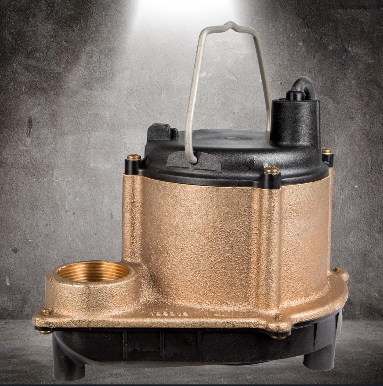 imageLittle Giant 8CBM 115 Volt 410 HP 3240 GPH Manual Bronze Submersible Sump Pump for Aggressive Water Conditions with 10Ft Cord Bronze 508257